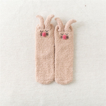 Plusock Plush Rabbit Ears Quarter Socks(3 Pairs) - Khaki - EU36-40(US3-7) - image 11