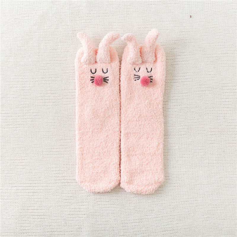 Plusock Plush Rabbit Ears Quarter Socks(3 Pairs) - Pink - EU36-40(US3-7) - image 13