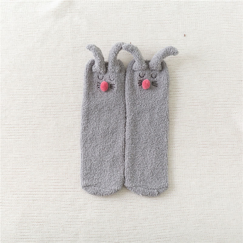 Plusock Plush Rabbit Ears Quarter Socks(3 Pairs) - Grey - EU36-40(US3-7) - image 10