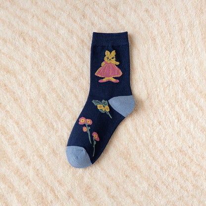 Plusock Vintage Embroidered Rabbit Quarter Socks(5 Pairs) - image 7