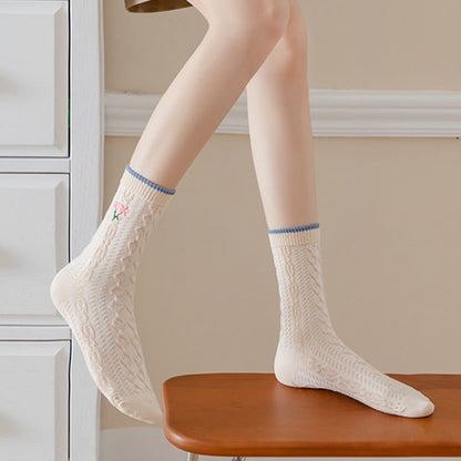 Plusock Vintage Embroidered Rabbit Quarter Socks(5 Pairs) - image 3