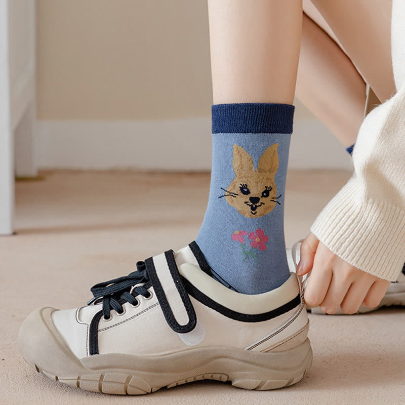 Plusock Vintage Embroidered Rabbit Quarter Socks(5 Pairs) - image 4