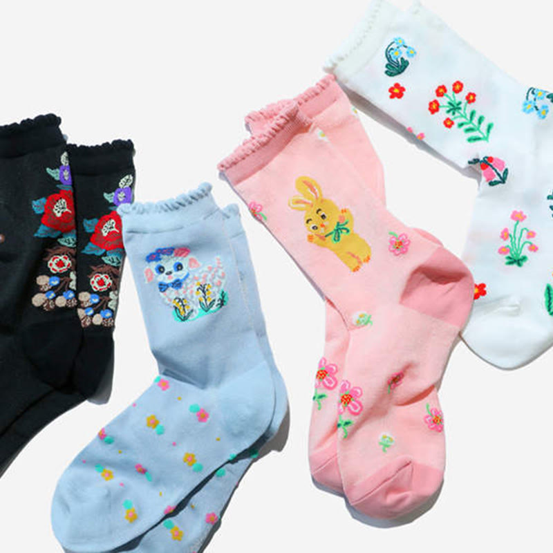 Plusock Retro Floral Animal Quarter Socks(2 Pairs) - image 2