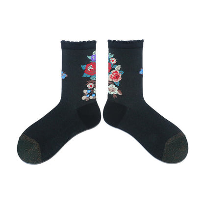 Plusock Retro Floral Animal Quarter Socks(2 Pairs) - Black - EU36-40(US3-7) - image 5