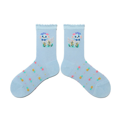 Plusock Retro Floral Animal Quarter Socks(2 Pairs) - Blue - EU36-40(US3-7) - image 6
