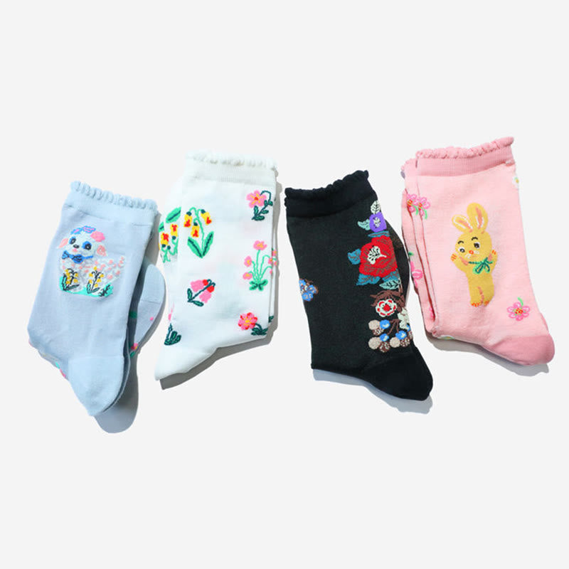 Plusock Retro Floral Animal Quarter Socks(2 Pairs) - image 1
