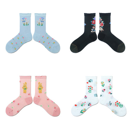 Plusock Retro Floral Animal Quarter Socks(2 Pairs) - image 0