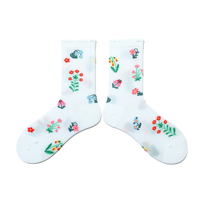 Plusock Retro Floral Animal Quarter Socks(2 Pairs) - White - EU36-40(US3-7) - image 3