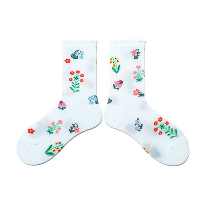 Plusock Retro Floral Animal Quarter Socks(2 Pairs) - White - EU36-40(US3-7) - image 3