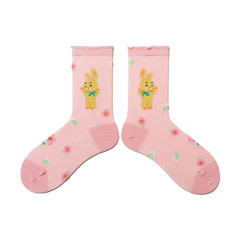 Plusock Retro Floral Animal Quarter Socks(2 Pairs) - Pink - EU36-40(US3-7) - image 4