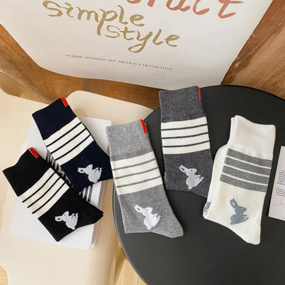 Plusock Four Stripe Rabbit Quarter Socks(5 Pairs) - Multicolor - EU36-42(US3-8.5) - image 12