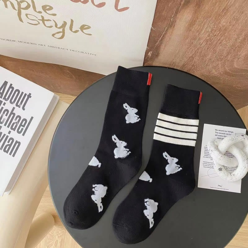 Plusock Four Stripe Rabbit Quarter Socks(5 Pairs) - Black - EU36-42(US3-8.5) - image 10