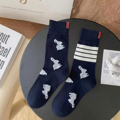 Plusock Four Stripe Rabbit Quarter Socks(5 Pairs) - Navy Blue - EU36-42(US3-8.5) - image 9