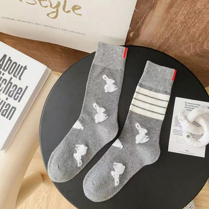 Plusock Four Stripe Rabbit Quarter Socks(5 Pairs) - Light Gray - EU36-42(US3-8.5) - image 11