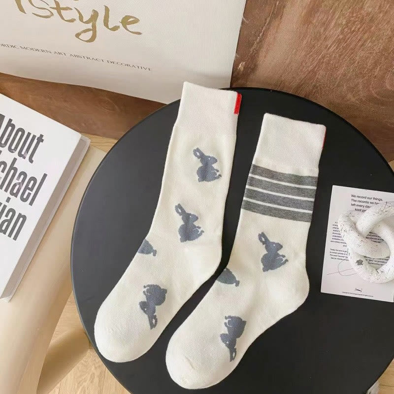 Plusock Four Stripe Rabbit Quarter Socks(5 Pairs) - White - EU36-42(US3-8.5) - image 8