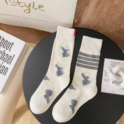 Plusock Four Stripe Rabbit Quarter Socks(5 Pairs) - White - EU36-42(US3-8.5) - image 8