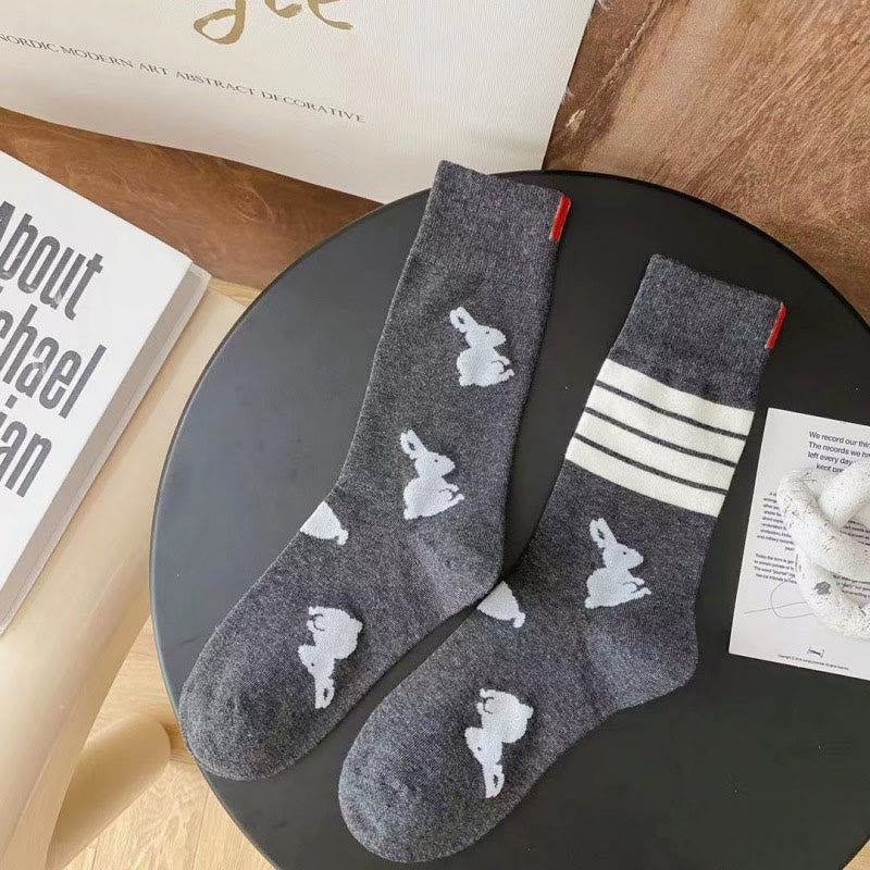 Plusock Four Stripe Rabbit Quarter Socks(5 Pairs) - Dark Grey - EU36-42(US3-8.5) - image 7