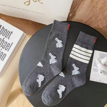 Plusock Four Stripe Rabbit Quarter Socks(5 Pairs) - Dark Grey - EU36-42(US3-8.5) - image 7