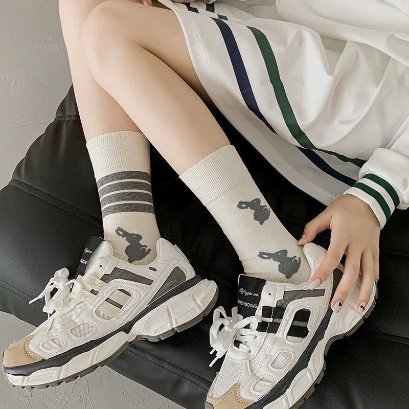 Plusock Four Stripe Rabbit Quarter Socks(5 Pairs) - image 6