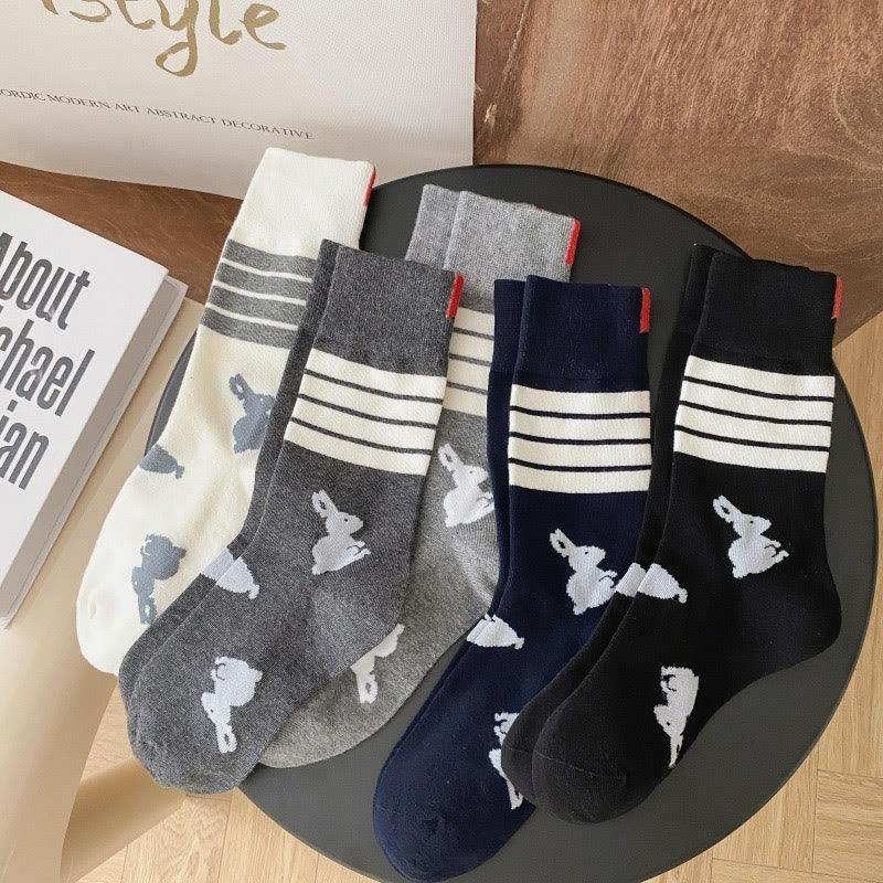 Plusock Four Stripe Rabbit Quarter Socks(5 Pairs) - image 0