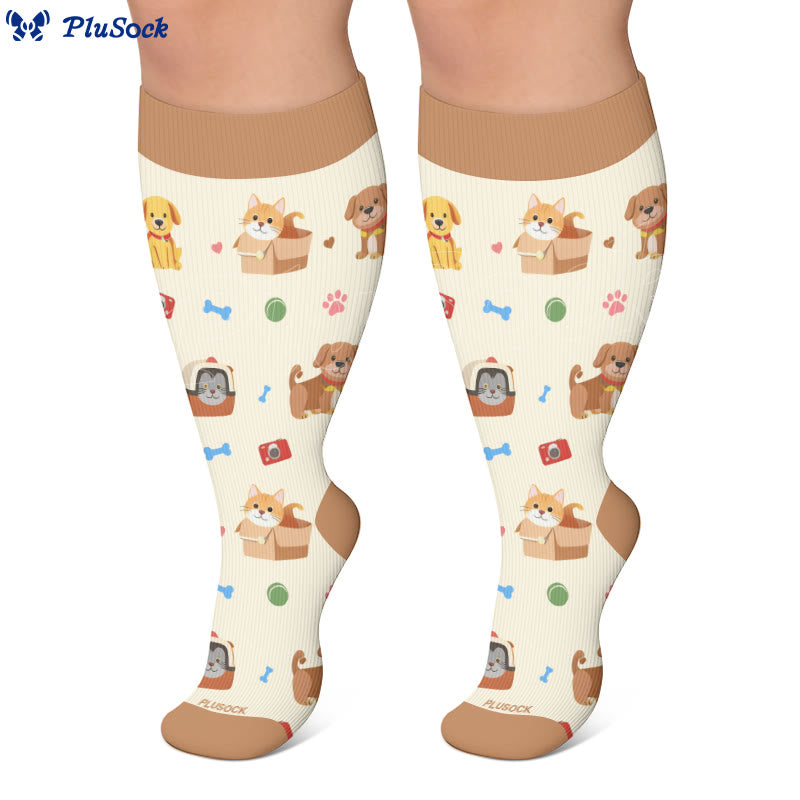 Plusock Plus Size Cute Pets Cartoon Compression Socks - image 4