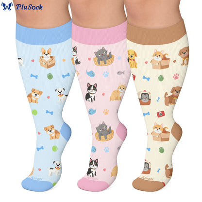 Plusock Plus Size Cute Pets Cartoon Compression Socks - image 0