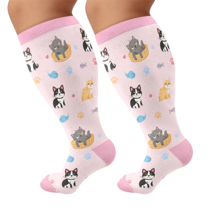 Plusock Plus Size Cute Pets Cartoon Compression Socks - Pink(1 Pair) - 4XL - image 5
