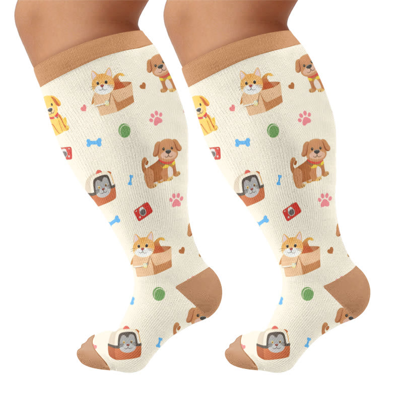 Plusock Plus Size Cute Pets Cartoon Compression Socks - Coffee(1 Pair) - 4XL - image 7