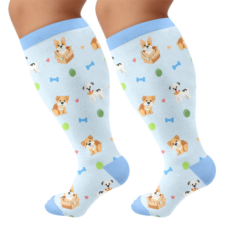 Plusock Plus Size Cute Pets Cartoon Compression Socks - Blue(1 Pair) - 4XL - image 6