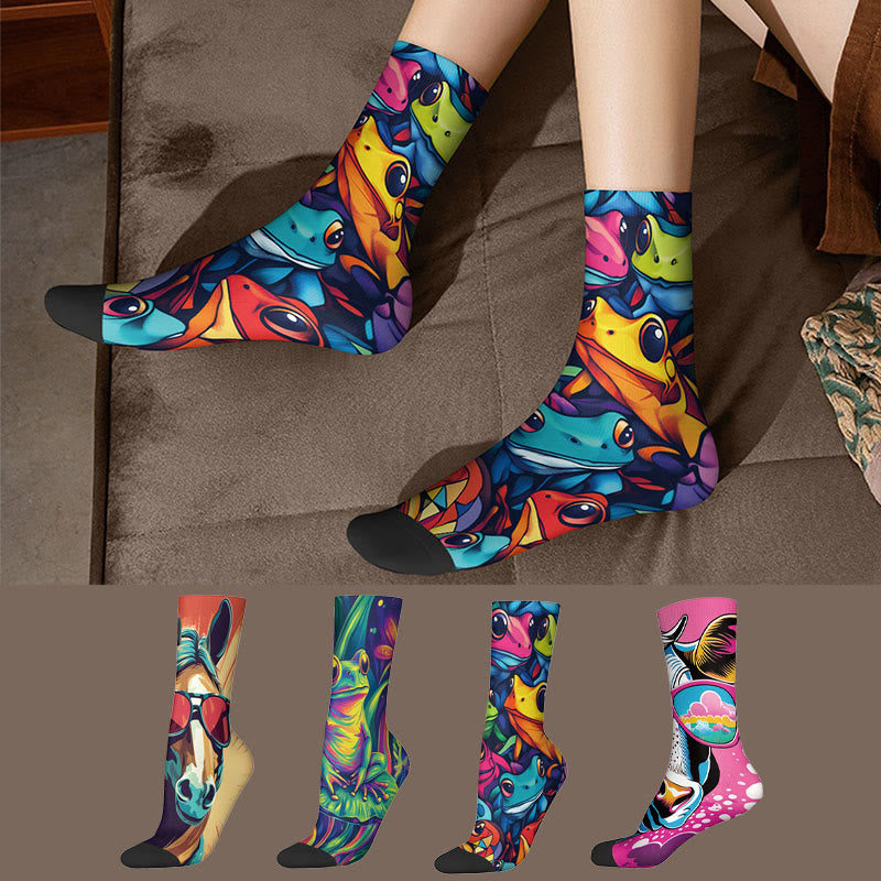 Plusock 3D Horse Frog Quarter Socks(3 Pairs) - Multicolor - EU36-42(US3-8.5) - image 0