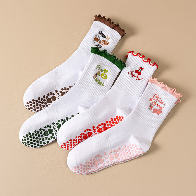 Plusock Plus Size Cherry Coffee Yoga Socks(4 Pairs) - image 14
