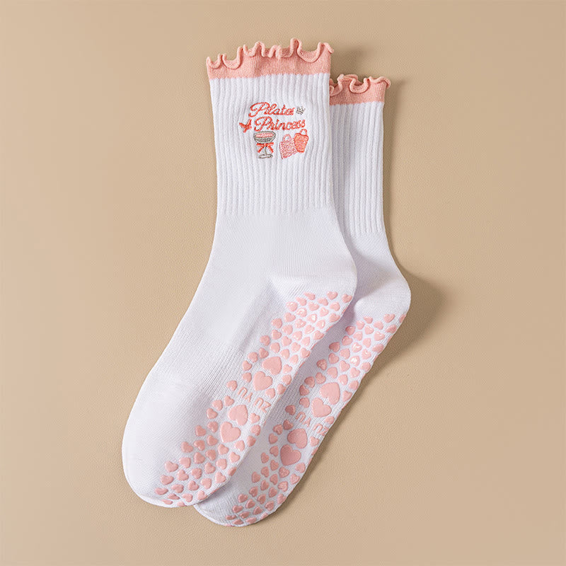 Plusock Plus Size Cherry Coffee Yoga Socks(4 Pairs) - Pink - EU36-40(US3-7) - image 3