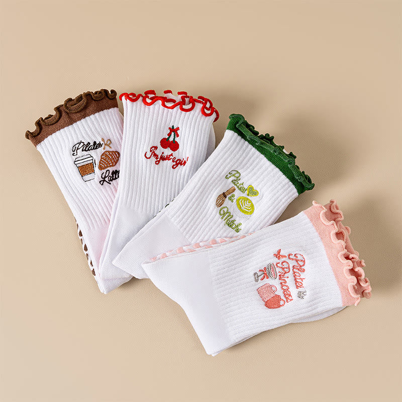 Plusock Plus Size Cherry Coffee Yoga Socks(4 Pairs) - image 15