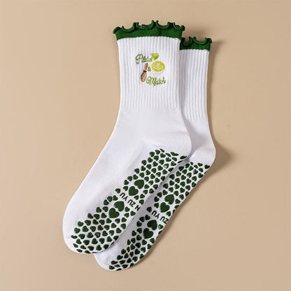 Plusock Plus Size Cherry Coffee Yoga Socks(4 Pairs) - Green - EU36-40(US3-7) - image 2