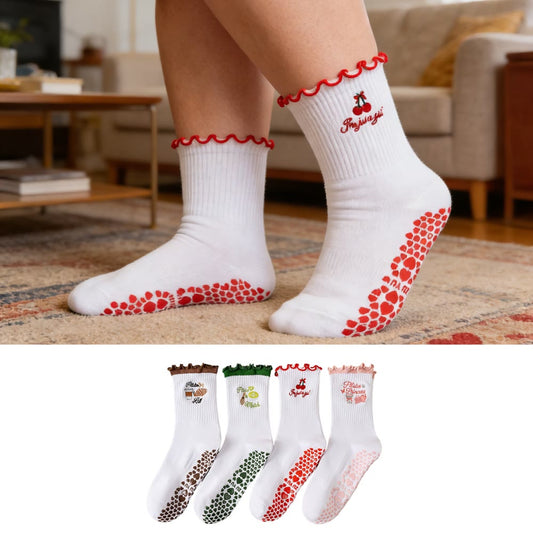 Plusock Plus Size Cherry Coffee Yoga Socks(4 Pairs) - image 0