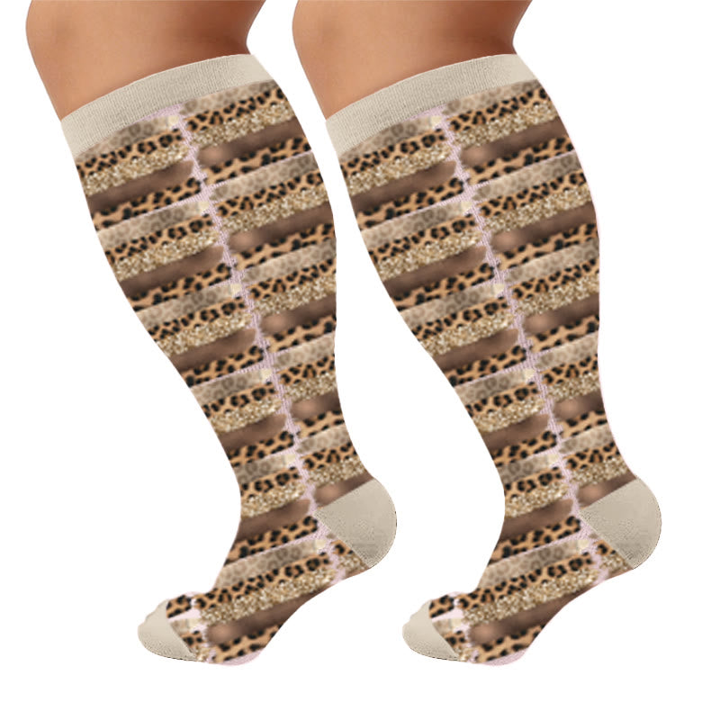 Plusock Plus Size Textured Compression Socks - Leopard Print(1 Pair) - 4XL - image 7