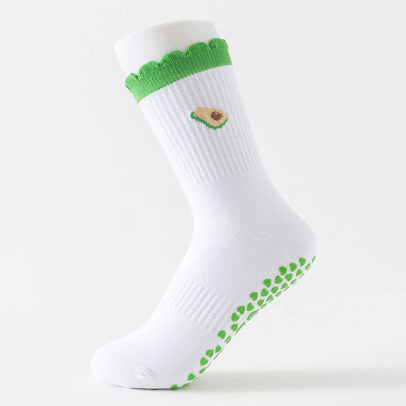 Plusock Plus Size Cherry Heart Bow Avocado Yoga Socks(4 Pairs) - image 3