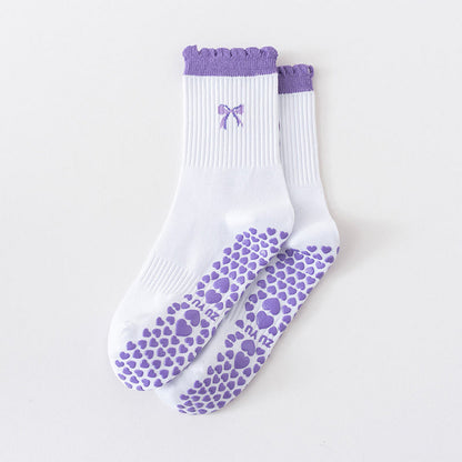 Plusock Plus Size Cherry Heart Bow Avocado Yoga Socks(4 Pairs) - Purple - EU36-40(US3-7) - image 6