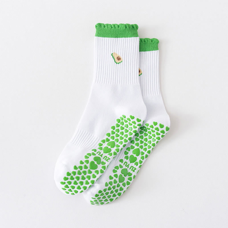 Plusock Plus Size Cherry Heart Bow Avocado Yoga Socks(4 Pairs) - Green - EU36-40(US3-7) - image 8