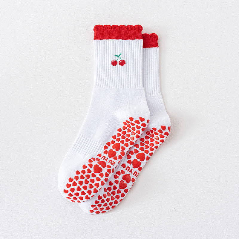 Plusock Plus Size Cherry Heart Bow Avocado Yoga Socks(4 Pairs) - Red - EU36-40(US3-7) - image 5