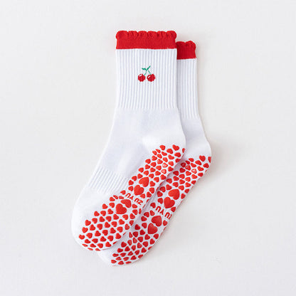 Plusock Plus Size Cherry Heart Bow Avocado Yoga Socks(4 Pairs) - Red - EU36-40(US3-7) - image 5