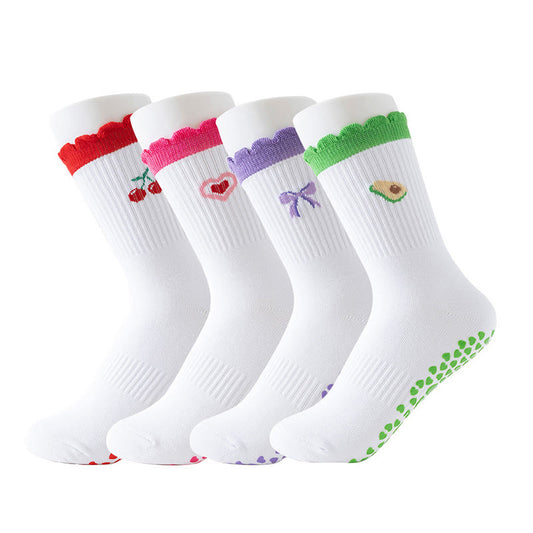 Plusock Plus Size Cherry Heart Bow Avocado Yoga Socks(4 Pairs) - Multicolor - EU36-40(US3-7) - image 0