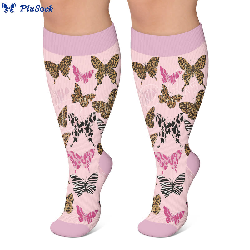 Plusock Plus Size Printed Butterfly Pattern Compression Socks - image 4