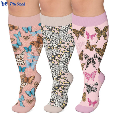 Plusock Plus Size Printed Butterfly Pattern Compression Socks - image 0