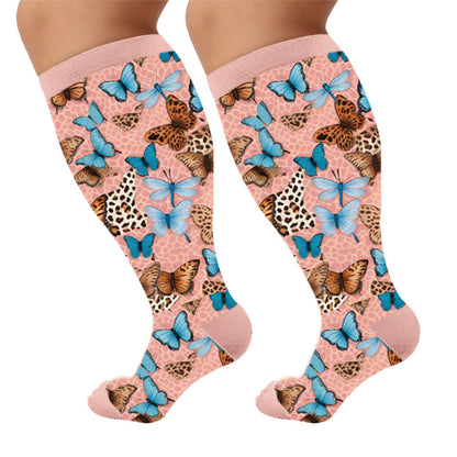 Plusock Plus Size Printed Butterfly Pattern Compression Socks - Dragonfly(1 Pair) - 4XL - image 5