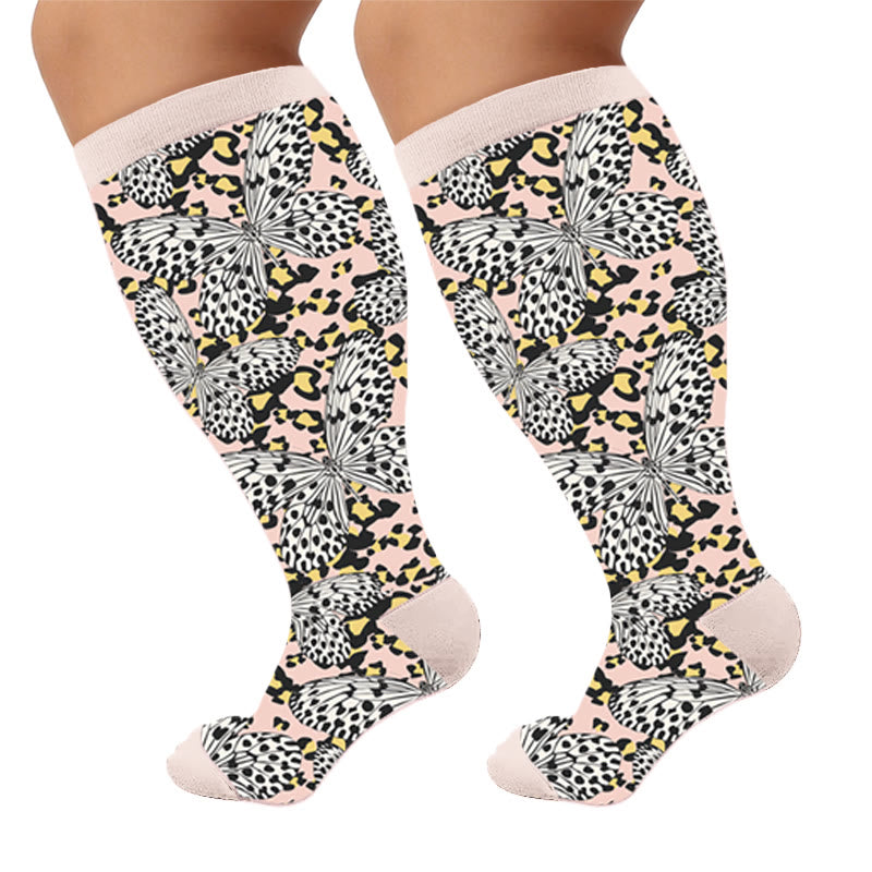Plusock Plus Size Printed Butterfly Pattern Compression Socks - Leopard(1 Pair) - 4XL - image 6