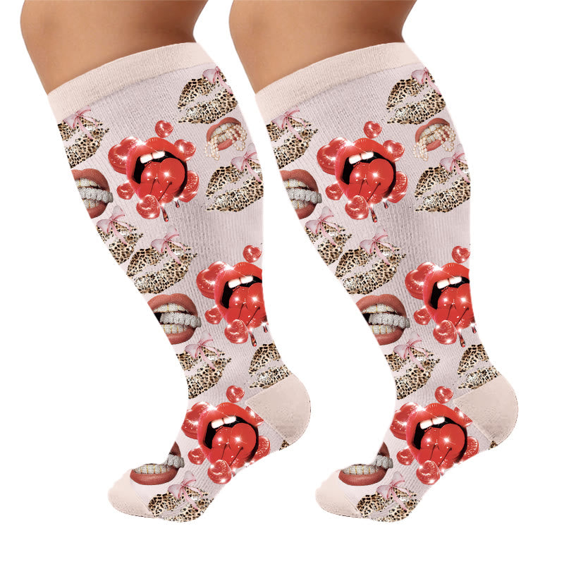 Plusock Plus Size Lip Compression Stockings - Lip Print(1 Pair) - 4XL - image 6