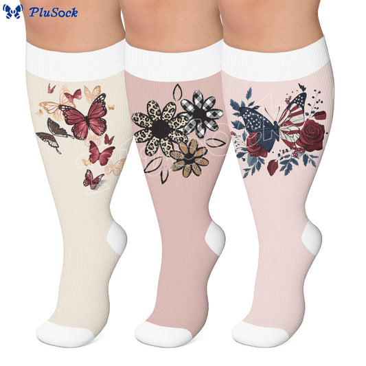 Plusock Plus Size Floral Butterfly Compression Stockings - image 0