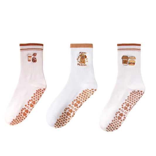 Plusock Plus Size Puppy Coffee Yoga Socks(3 Pairs) - Multicolor - EU36-40(US3-7) - image 0