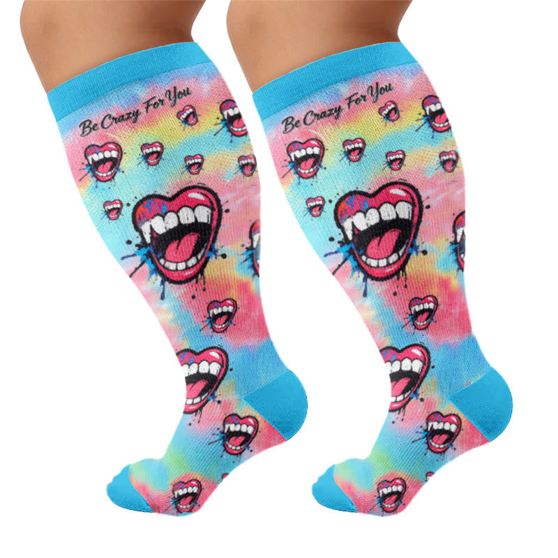 Plusock Plus Size Graffiti Lips Comic Style Compression Socks - Lake Blue(1 Pair) - 4XL - image 6